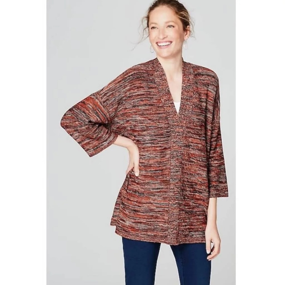 J. Jill Pure Jill Space Dyed Marled V-Neck Pullover Tunic Campari Sweater Sz Med